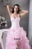 2015 Luxury Ball Gown Halter Handmade Flowers Ruffles Organza Pink Prom Dress
