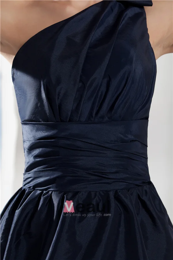 2015 Appealing One Shoulder With Bow Pleated Sash Short Bridesmaid Dresses