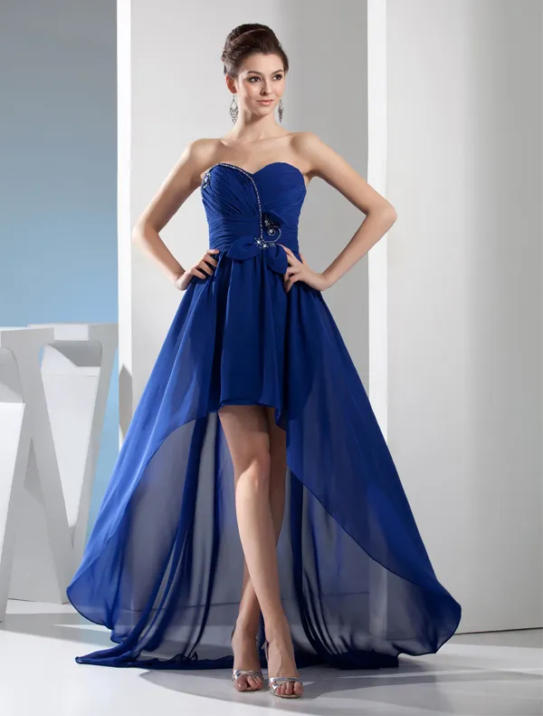 2015 Charming Empire Sweetheart Strapless Beading Sash With Bow Pleated Cocktail Dress Blue Party Dress
