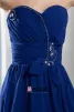 Charmante Empire Chérie Bretelles Ceinture Avec Noeud Robe De Ceremonie Bleu Robe De Cocktail Plissée