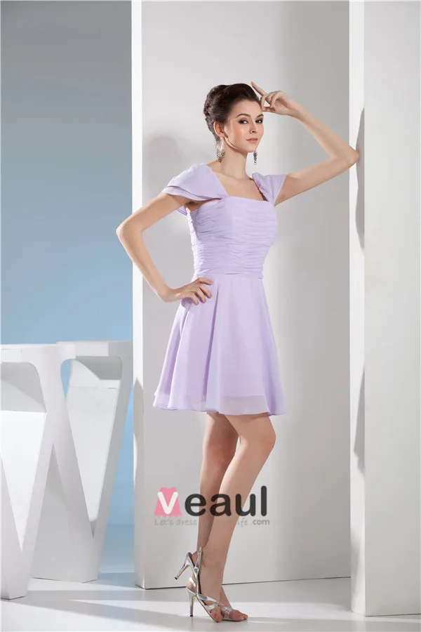 Robe De Cocktail Belle Épaules De Robes De Soirée À Volants Plissée Mauve