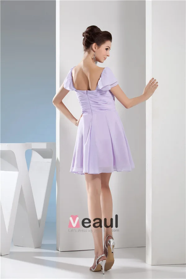 Robe De Cocktail Belle Épaules De Robes De Soirée À Volants Plissée Mauve