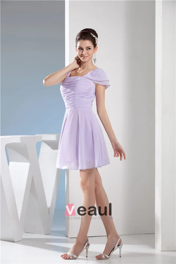 Robe De Cocktail Belle Épaules De Robes De Soirée À Volants Plissée Mauve