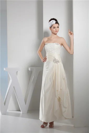 2015 Charming Strapless Beading Ankle Length Formal Dress Wedding Dress