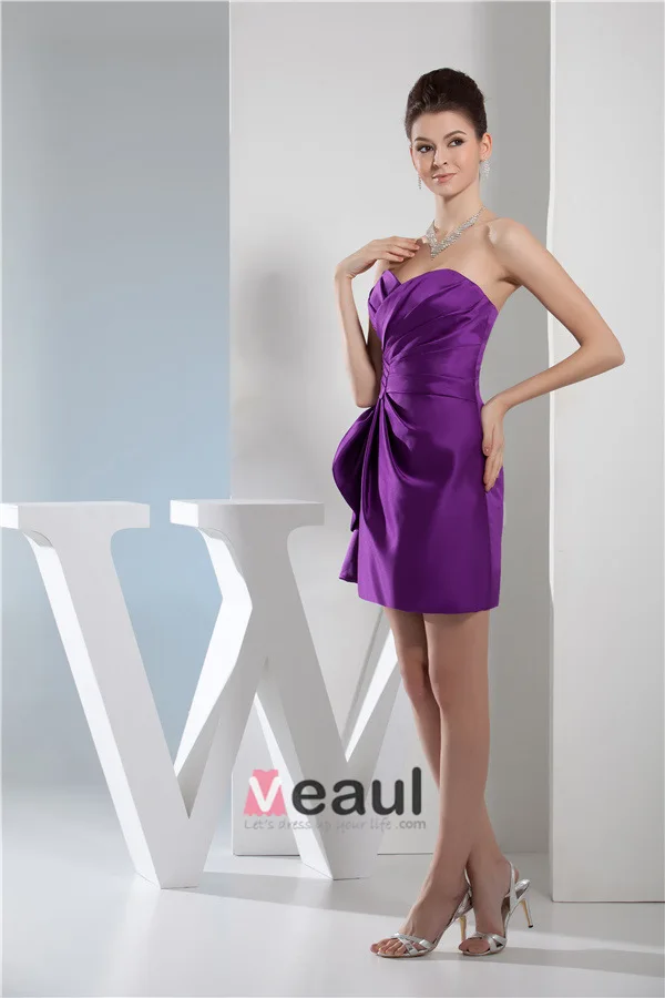 Chics Volants Sans Bretelles Sweetheart Courte Robe De Cocktail Violet