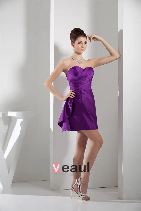 Chics Volants Sans Bretelles Sweetheart Courte Robe De Cocktail Violet