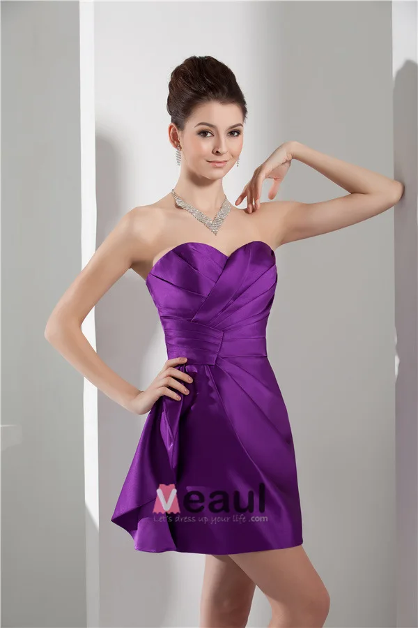 Chics Volants Sans Bretelles Sweetheart Courte Robe De Cocktail Violet