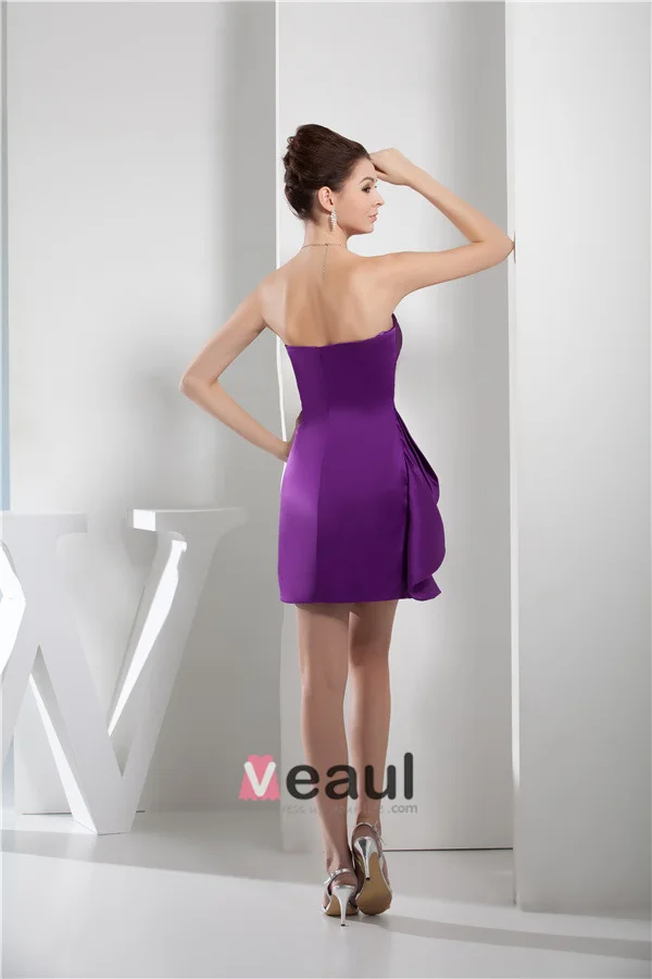 Chics Volants Sans Bretelles Sweetheart Courte Robe De Cocktail Violet