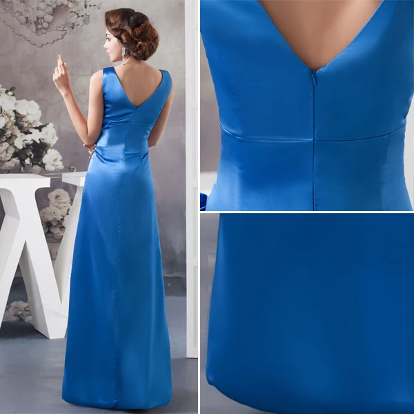 2015 Elegant Empire V Neck Shoulders Ruffles Beading Blue Evening Dress Prom Dress