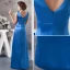 2015 Elegant Empire V Neck Shoulders Ruffles Beading Blue Evening Dress Prom Dress