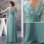 Elegant V Neck Lace Sleeves Pleated Long Dress Mother Of The Bride Dresses