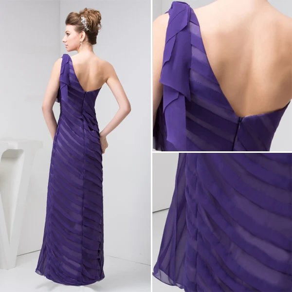 Unique A-line One Shoulder Pleated Long Formal Dress Purple Evening Dress