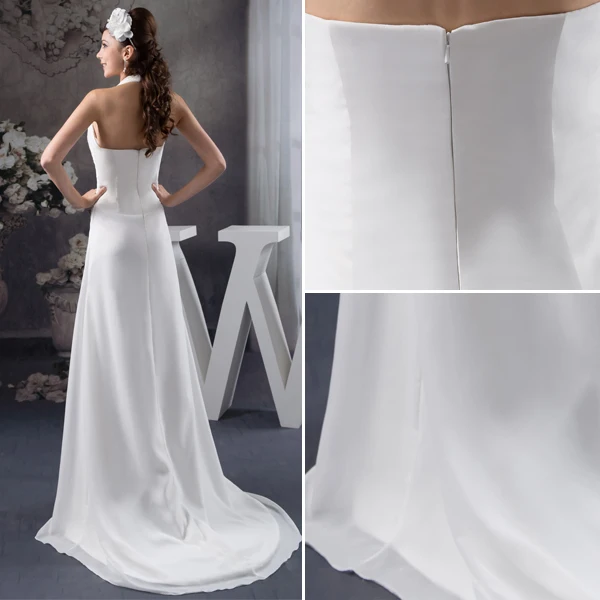 2015 Charming A-line Halter V Neck Beading Sash Long Dress White Graduation Dress Homecoming Dress