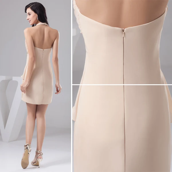 Charming Fit Halter V Neck Ruffle Handmade Flower Short Party Dress