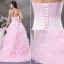 2015 Luxury Ball Gown Halter Handmade Flowers Ruffles Organza Pink Prom Dress