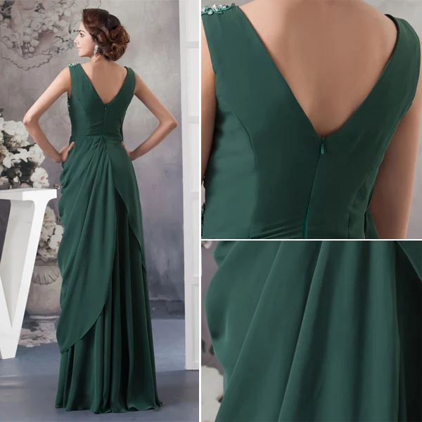 2015 Elegant V-neck Appliques Sequins Ruffles Long Dress Green Mother Of The Bride Dress