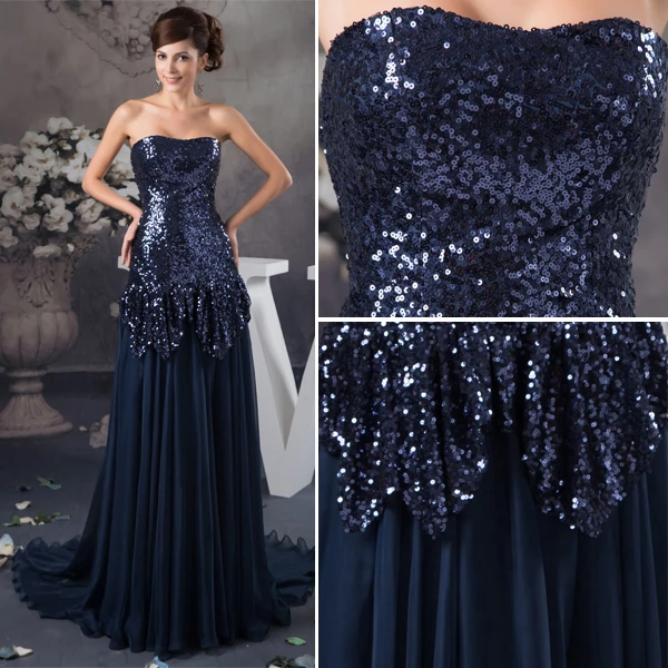 2015 Bling Sequined Strapless Ruffle Long Prom Dress