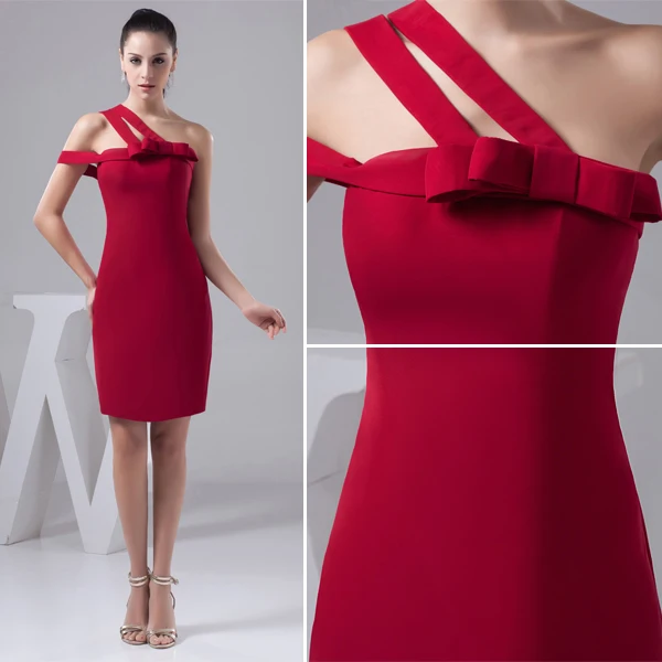 2015 Charming Red Cocktail Dress One Shoulder Sheath Party Dress