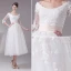 Charming Ball Gown Scoop Neck Lace Sleeves Tea Lenght Wedding Dress Short Bridal Gown