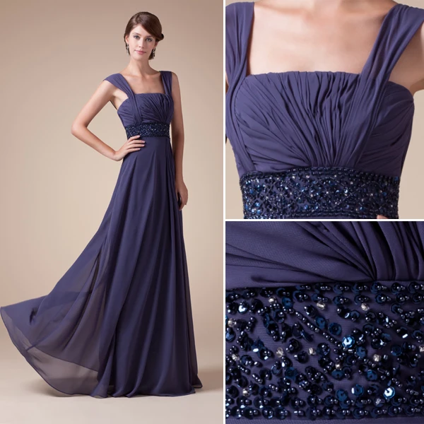 2015 Classic Empire Straps Pleated Beading Sash Long Evening Dresses
