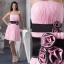Cute Strapless Pleated Pink Party Dress Black Sash With Handmade Flowers Simple Cocktail Dress
