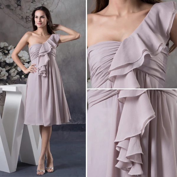 Volant D'empire Unique Une Épaule Robe Courte De Demoiselle D'honneur Plissée