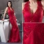2015 Unique Mermaid Halter V-neck Appliques Prom Dress Red Evening Dress