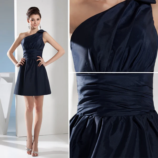 2015 Appealing One Shoulder With Bow Pleated Sash Short Bridesmaid Dresses