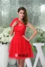 2015 Red Tulle One-shoulder Ruffles Short Cocktail Dress