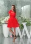 2015 Red Tulle One-shoulder Ruffles Short Cocktail Dress