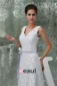 Beautiful White Lace V Neck Bow Sash Long Bridesmaid Dress