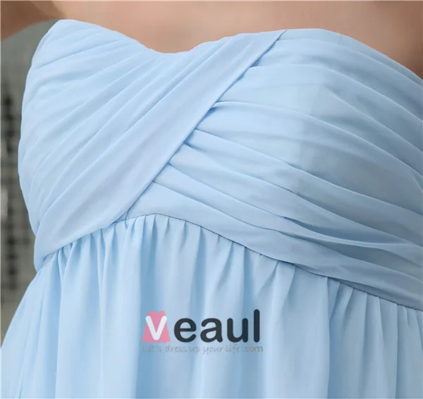 Sjarmerende Kjæreste Plissert Blå Kort Brudepikekjoler Til Bryllup