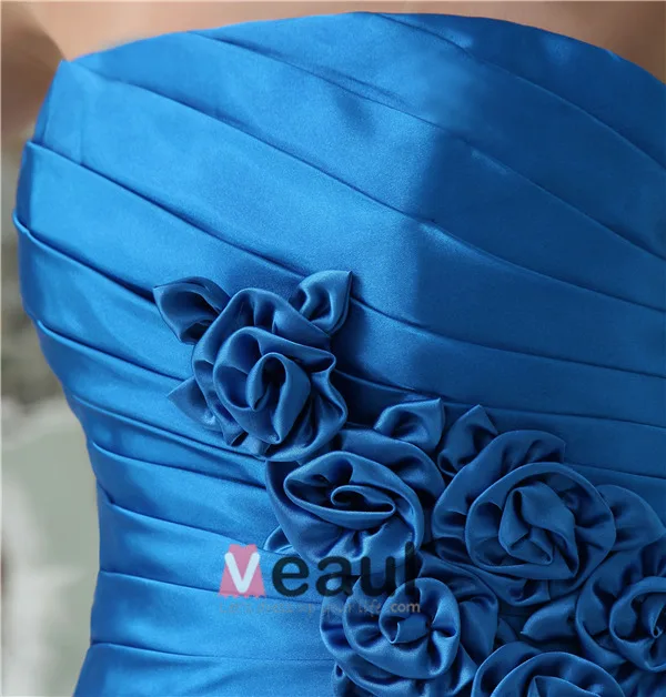 Fleur Fourreau Bustier Plissé Main Robe De Cocktail Bleu