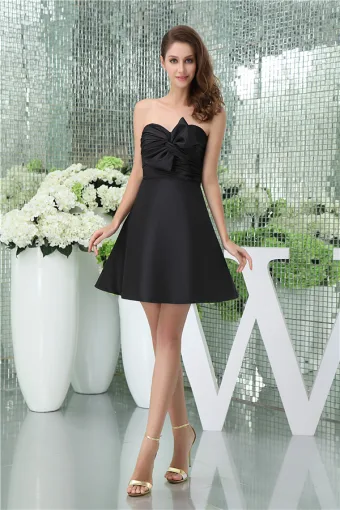 2015 A Line Sweetheart Bow Sash Black Party Dress