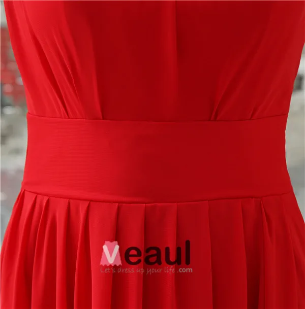2015 Gorgeous A-line High Neck Sleeveless Chapel Train Red Evening Dress