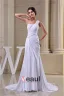 2015 Simple Sheath One Shoulder Pleated Sweep Train Wedding Dress Bridal Gown