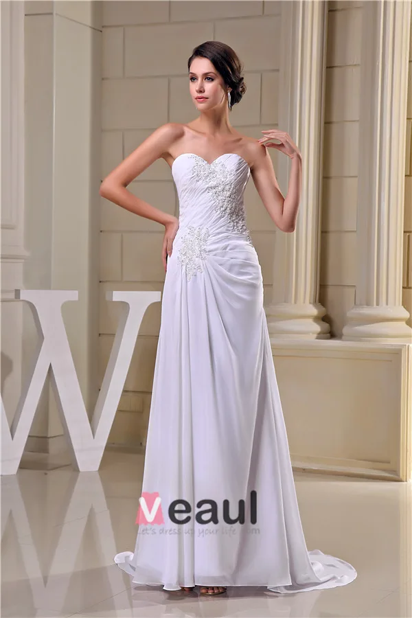 2015 Elegant A-line Sweetheart Appliques Ruffle Sweep Wedding Dresses Bridal Gown
