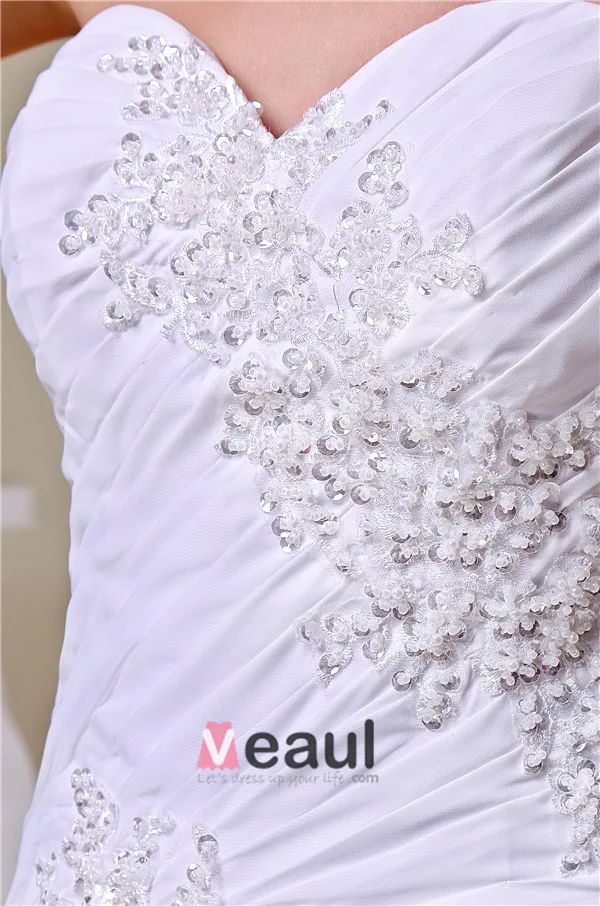 2015 Elegant A-line Sweetheart Appliques Ruffle Sweep Wedding Dresses Bridal Gown
