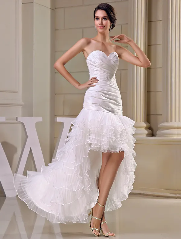 2015 Cute Sweetheart Cascading Ruffles Asymmetrical Wedding Dress Bridal Gown