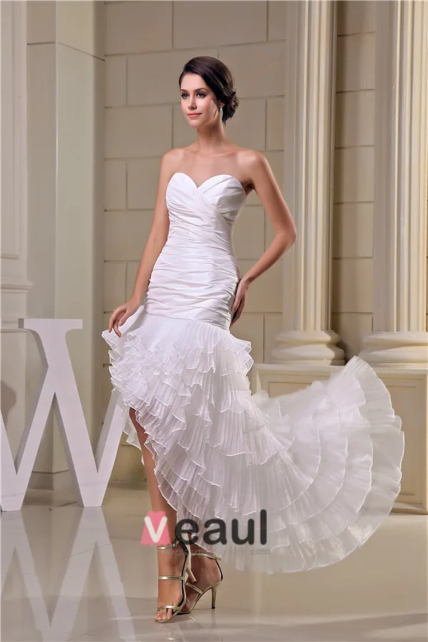 Sweetheart Mignon Volants En Cascade Robe De Mariage Asymétriques De Robe De Mariée