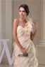 2015 Unique A-line One Shoulder Champagne Bridal Gown Cascading Ruffles Handmade Flower Wedding Dress