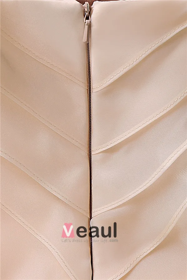 2015 Unique A-line One Shoulder Champagne Bridal Gown Cascading Ruffles Handmade Flower Wedding Dress
