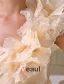 2015 Unique A-line One Shoulder Champagne Bridal Gown Cascading Ruffles Handmade Flower Wedding Dress