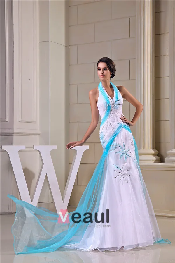 2015 Unique Sheath Halter Pleated Beading Sweep Train Prom Dress