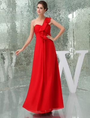 2015 Simple Empire One Shoulder Pleated Long Bridesmaid Dresses