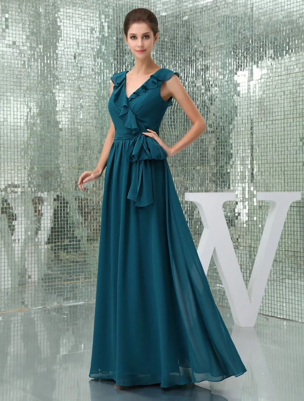 Sjarmerende A Linje V Hals Frynse Skuldre Plissert Sash Lang Brudepikekjoler Til Bryllup