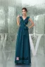 2015 Charming A-line V-neck Ruffle Shoulders Pleated Sash Long Bridesmaid Dress Wedding Guest Dresses
