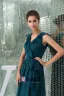 2015 Charming A-line V-neck Ruffle Shoulders Pleated Sash Long Bridesmaid Dress Wedding Guest Dresses