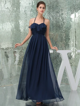 2015 Charmante Reich Halfter Rüschen Langes Abendkleid