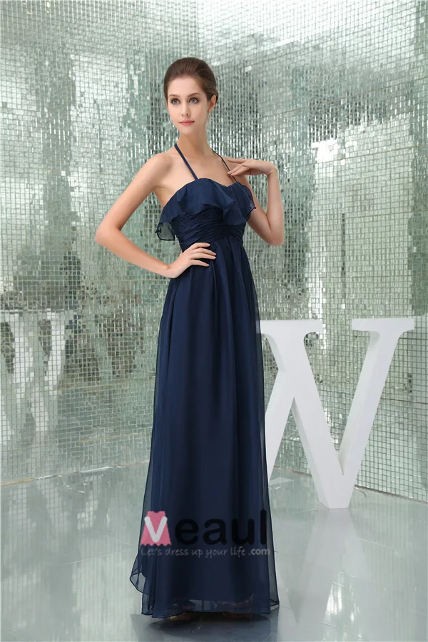 2015 Charming Empire Halter Ruffle Long Evening Dress